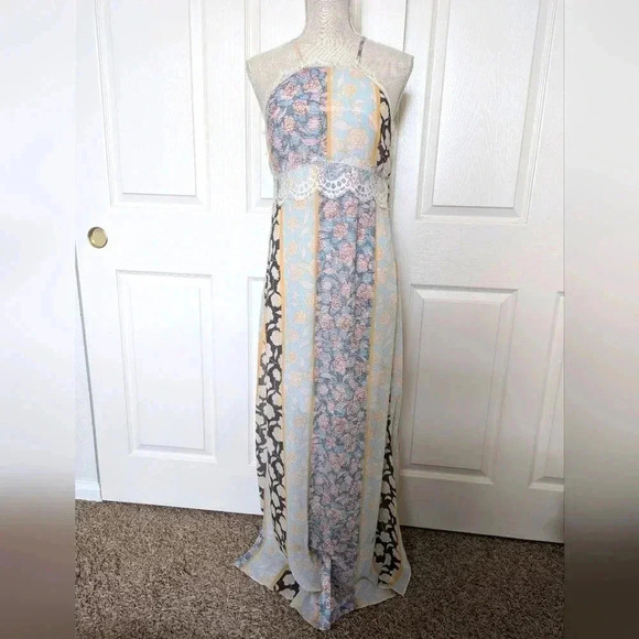 Tularosa Monroe Floral Stripe Halter Maxi Dress - Picture 2 of 9